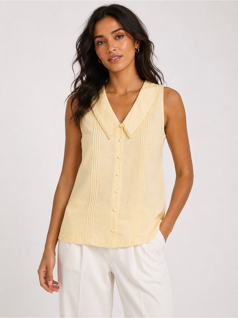 Joie Butter Yellow Sleeveless Linen Blend V-Collar Top